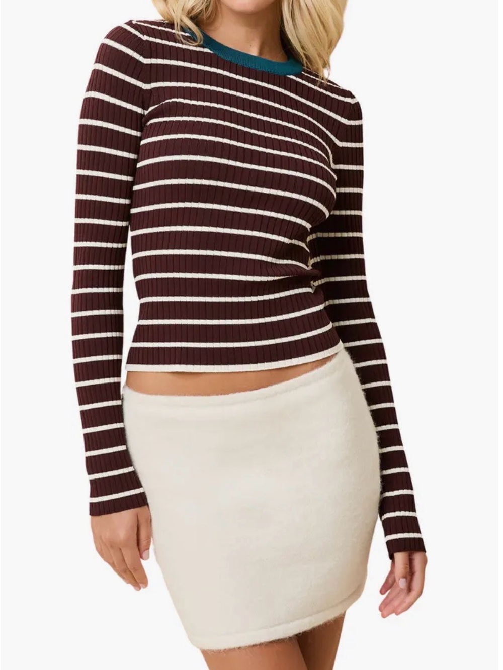 NWT SOLID & STRIPED Burgundy and Teal Striped Ribbed Crop Top